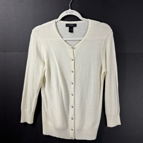 Express Angora Wool Blend Rhinestone Button Cardigan - Picture 2 of 10